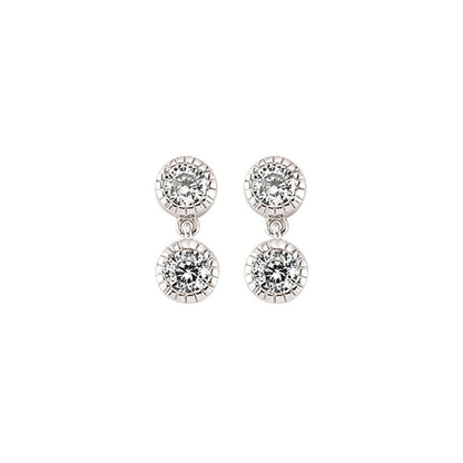 Silver  CZ Twin Drop Stud Earrings - GVE363