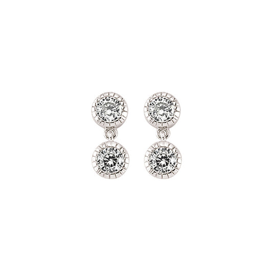 Silver  CZ Twin Drop Stud Earrings - GVE363