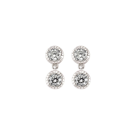 Silver  CZ Twin Drop Stud Earrings - GVE363