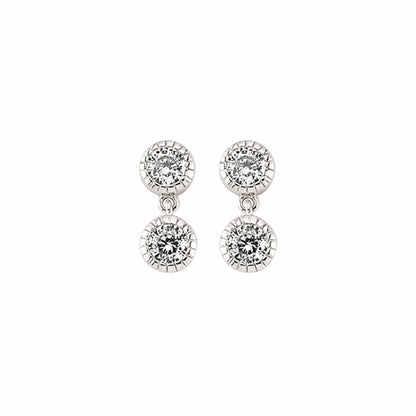 Silver  CZ Twin Drop Stud Earrings - GVE363