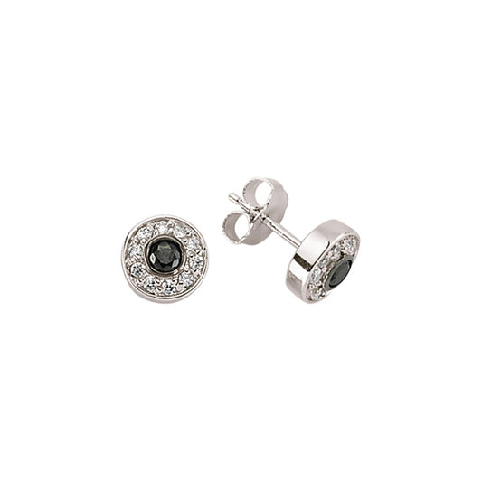 Silver  Black CZ Flat Halo Stud Earrings - GVE364BLK