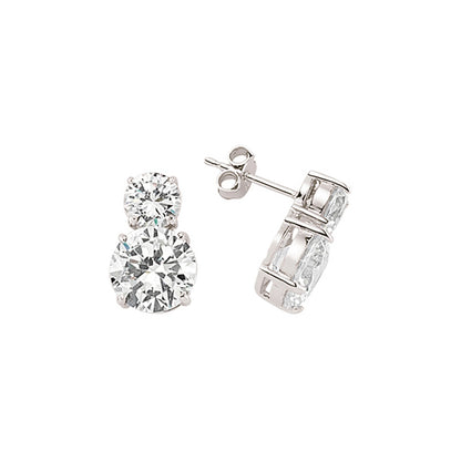 Silver  CZ Duet Stud Earrings - GVE365
