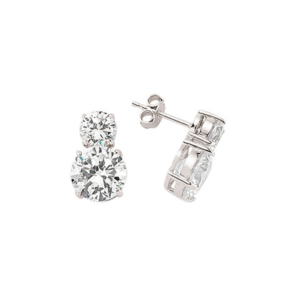 Silver  CZ Duet Toi et Moi Stud Earrings - GVE365