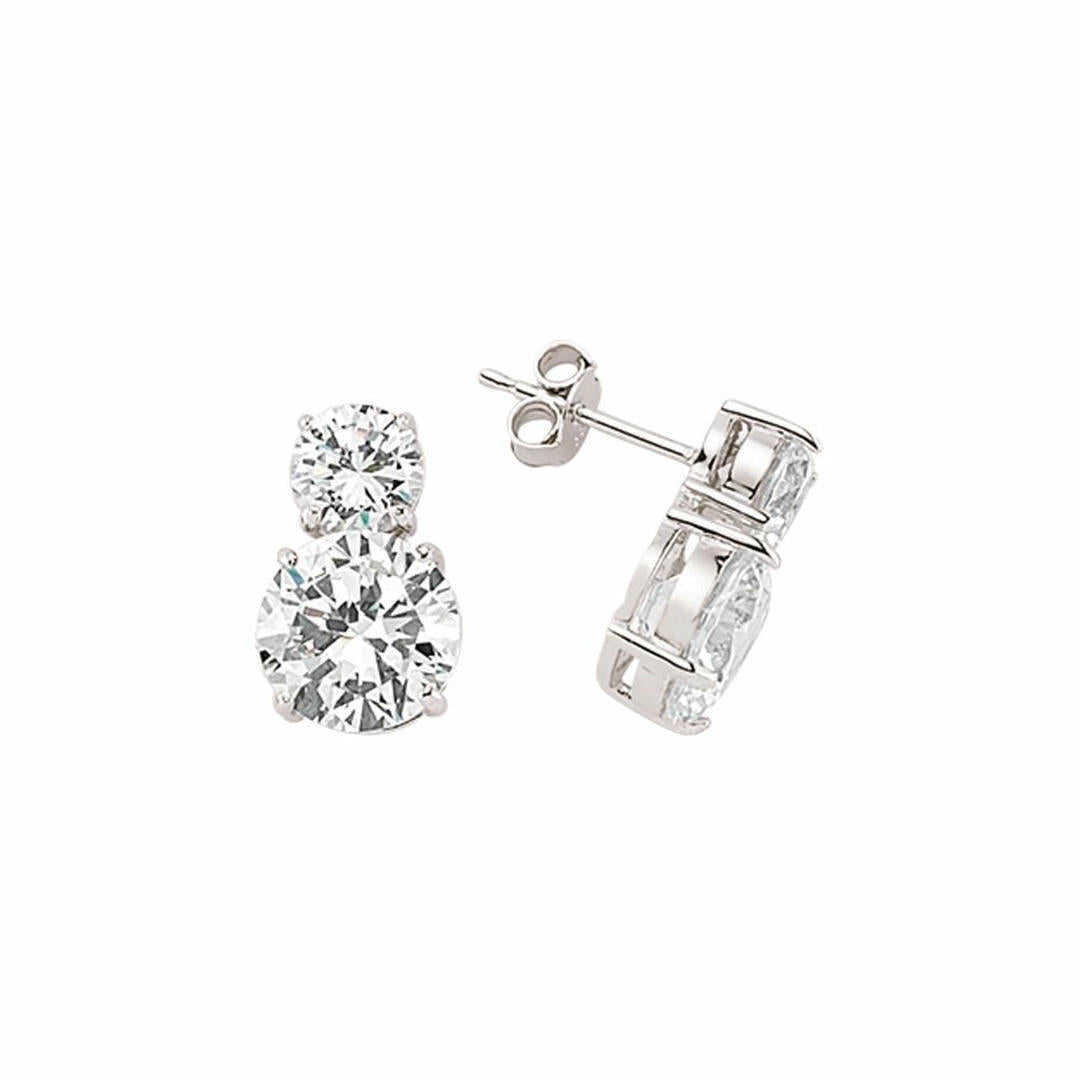 Silver  CZ Duet Toi et Moi Stud Earrings - GVE365