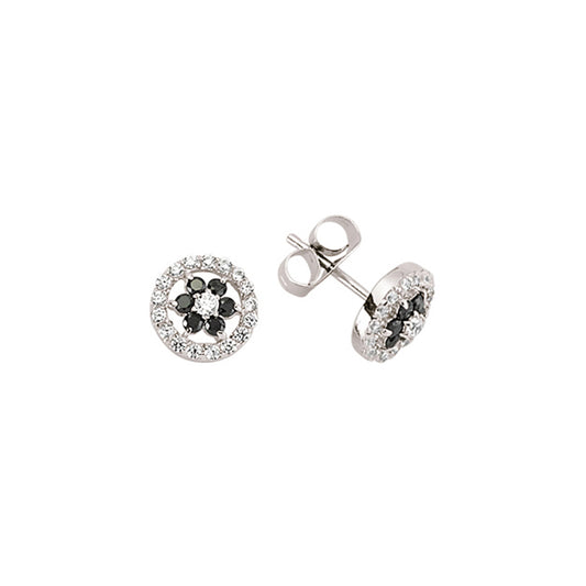 Silver  Black CZ Daisy Halo Stud Earrings - GVE367BLK