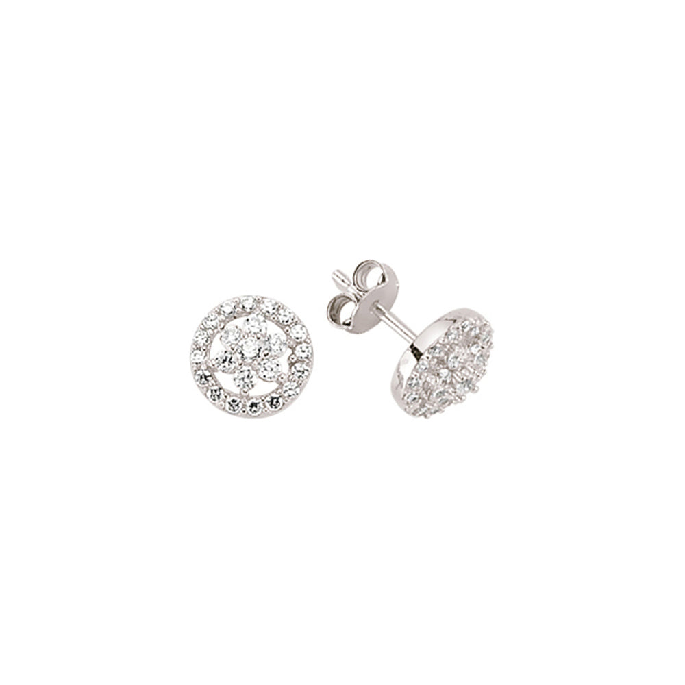 Silver  CZ Daisy Halo Stud Earrings - GVE367