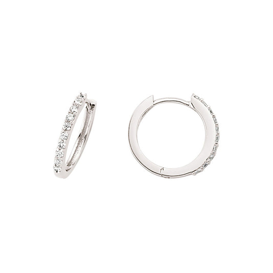 Silver  CZ Huggie Hoop Earrings 13mm - GVE370