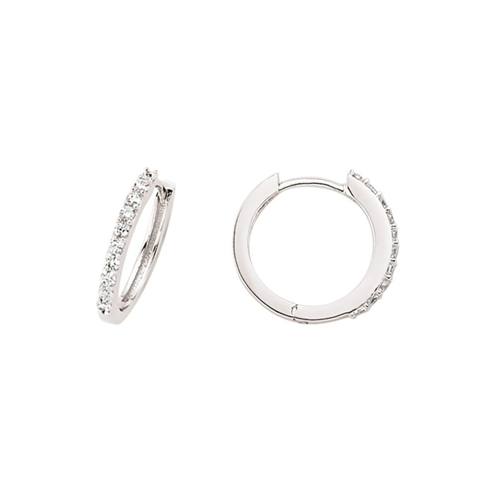 Silver  CZ Huggie Hoop Earrings 13mm - GVE370