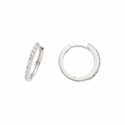 Silver  CZ Huggie Hoop Earrings 13mm - GVE370