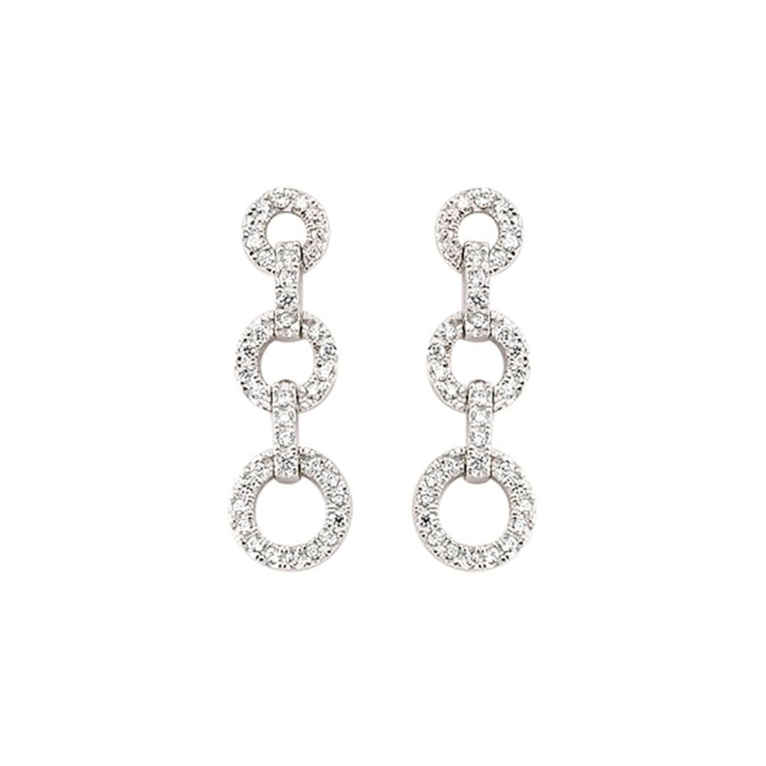 Silver  CZ Trilogy Chain Drop Stud Earrings - GVE373