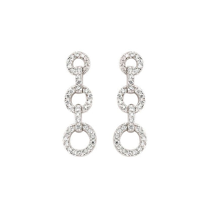 Silver  CZ Trilogy Chain Drop Stud Earrings - GVE373