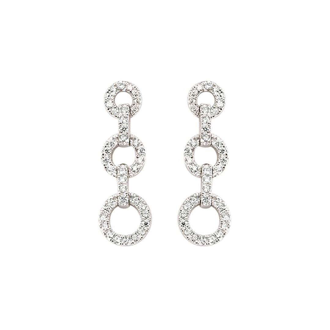 Silver  CZ Trilogy Chain Drop Stud Earrings - GVE373