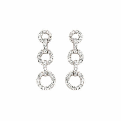 Silver  CZ Trilogy Chain Drop Stud Earrings - GVE373