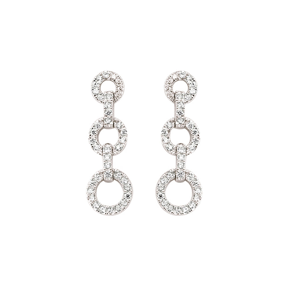 Silver  CZ Trilogy Chain Drop Stud Earrings - GVE373