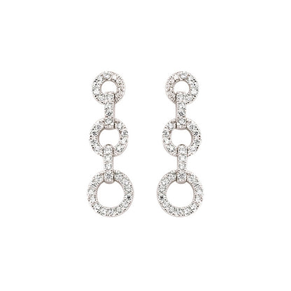 Silver  CZ Trilogy Chain Drop Stud Earrings - GVE373