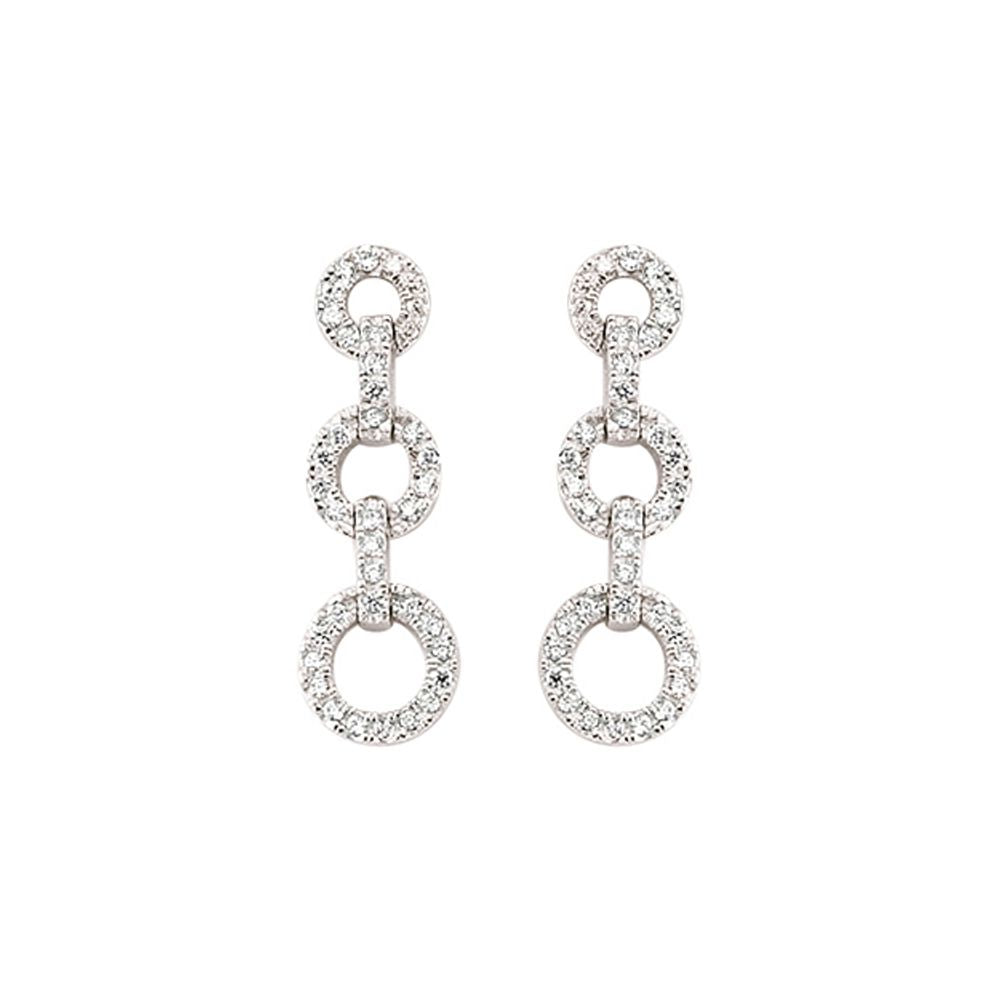 Silver  CZ Trilogy Chain Drop Stud Earrings - GVE373