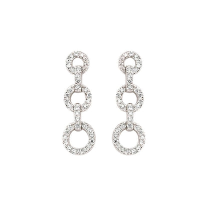 Silver  CZ Trilogy Chain Drop Stud Earrings - GVE373