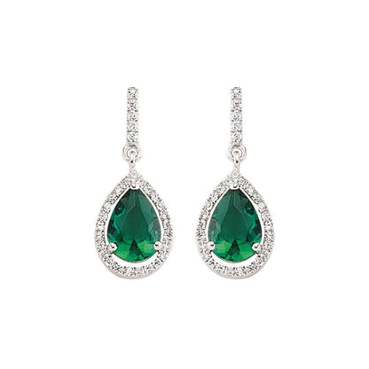 Silver  Green Pear CZ Halo Tears of Joy Drop Earrings - GVE374EM