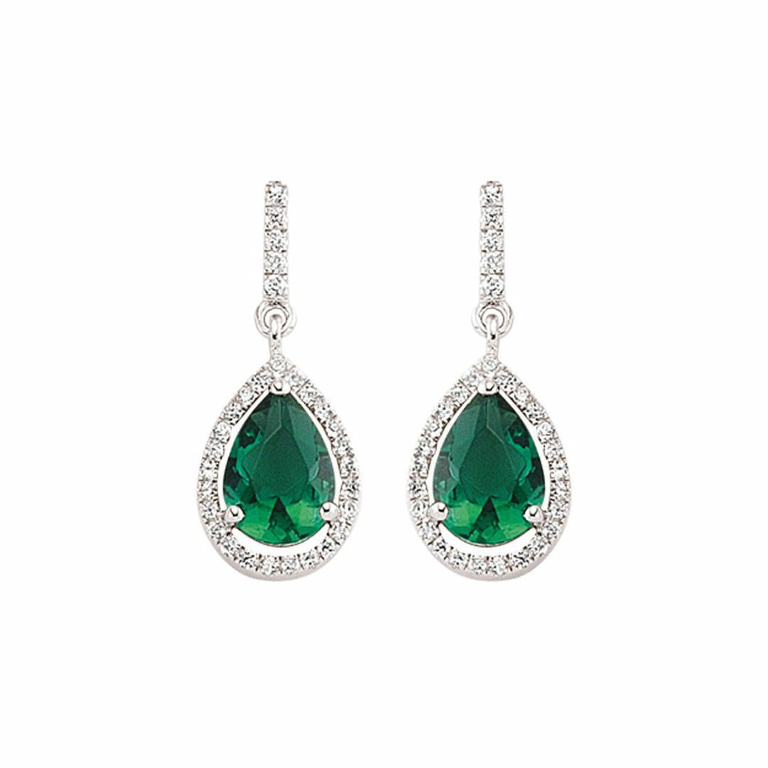 Silver  Green Pear CZ Halo Tears of Joy Drop Earrings - GVE374EM