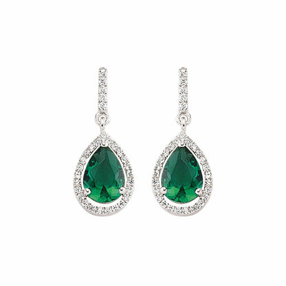 Silver  Green Pear CZ Halo Tears of Joy Drop Earrings - GVE374EM