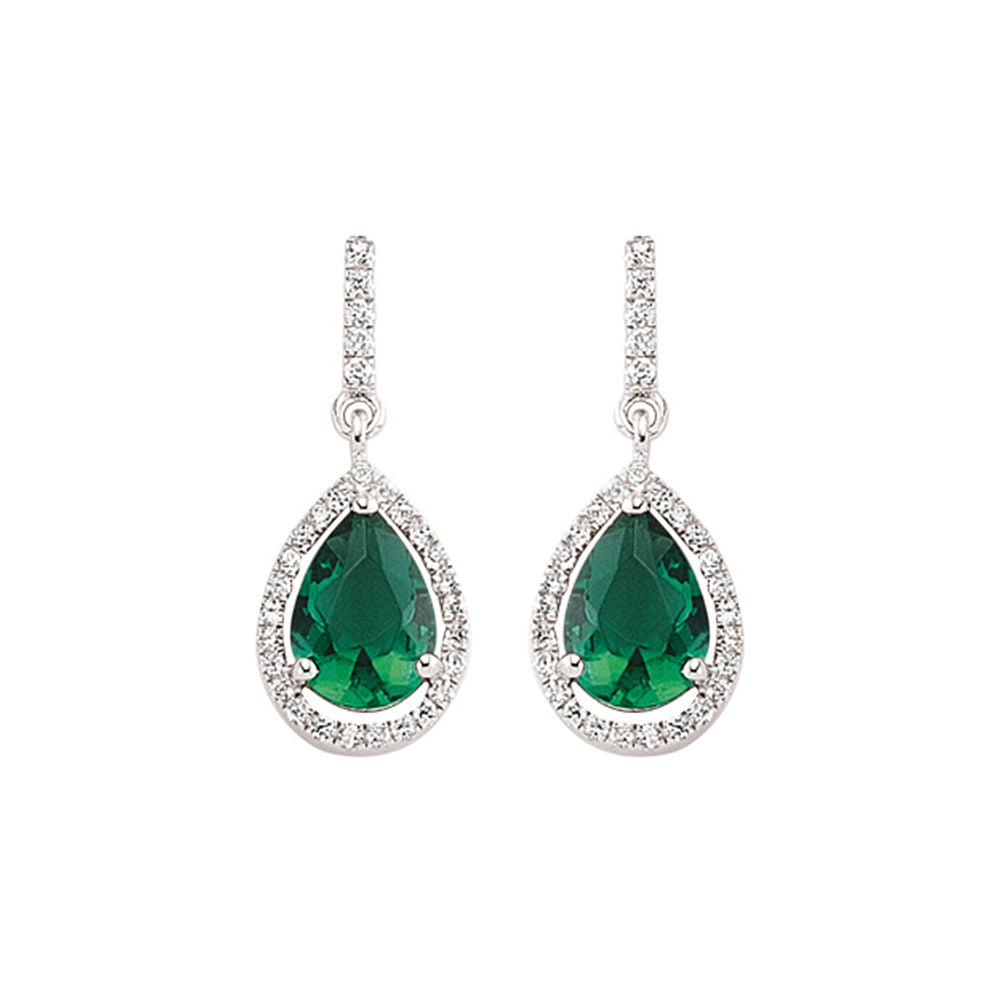 Silver  Green Pear CZ Halo Tears of Joy Drop Earrings - GVE374EM