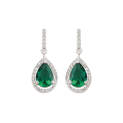 Silver  Green Pear CZ Halo Tears of Joy Drop Earrings - GVE374EM