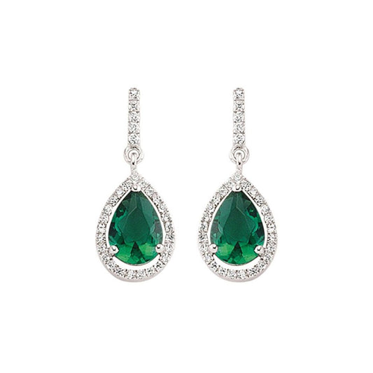 Silver  Green Pear CZ Halo Tears of Joy Drop Earrings - GVE374EM