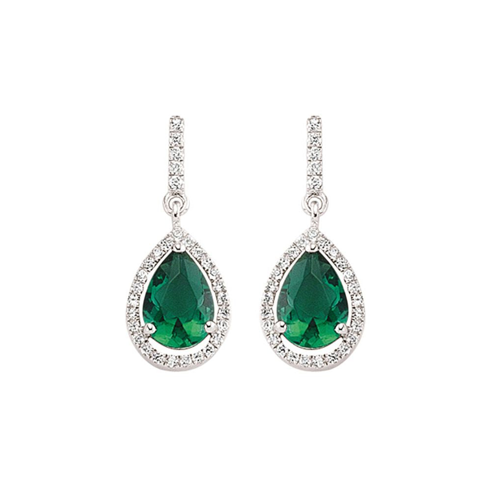 Silver  Green Pear CZ Halo Tears of Joy Drop Earrings - GVE374EM
