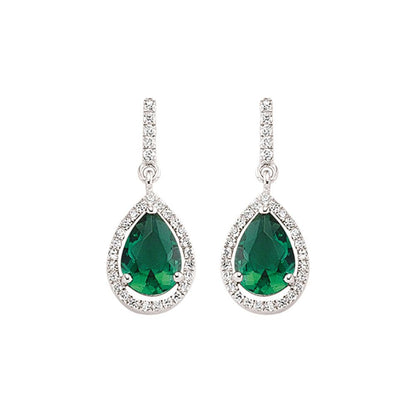 Silver  Green Pear CZ Halo Tears of Joy Drop Earrings - GVE374EM