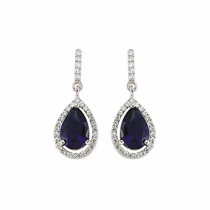 Silver  Blue Pear CZ Halo Tears of Joy Drop Earrings - GVE374SAP
