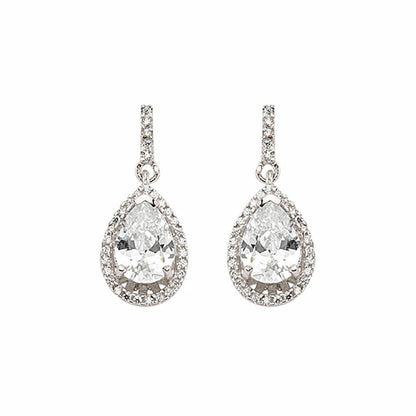 Silver  Pear CZ Halo Tears of Joy Drop Earrings - GVE374