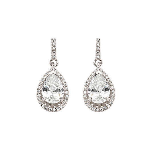 Silver  Pear CZ Halo Tears of Joy Drop Earrings - GVE374