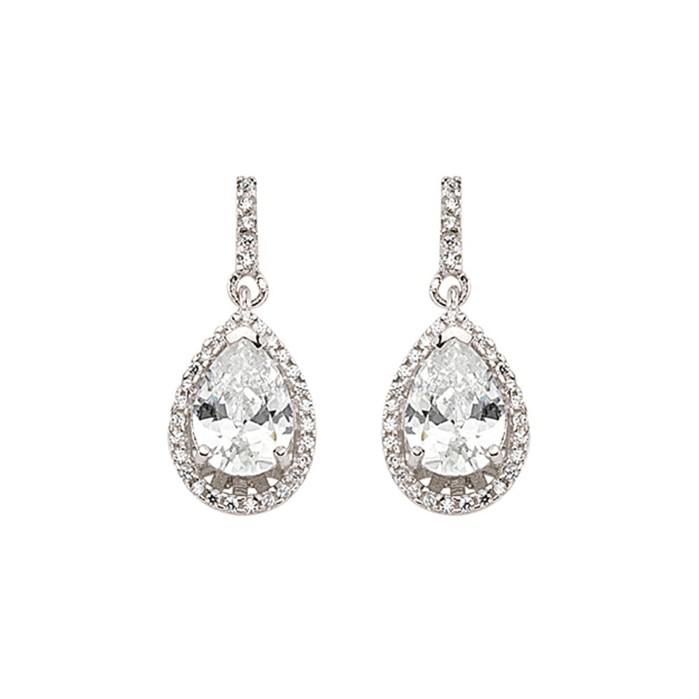 Silver  Pear CZ Halo Tears of Joy Drop Earrings - GVE374