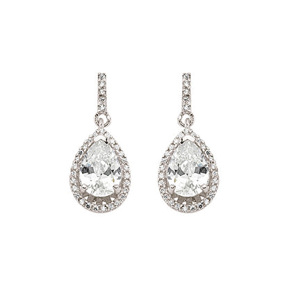 Silver  Pear CZ Halo Tears of Joy Drop Earrings - GVE374