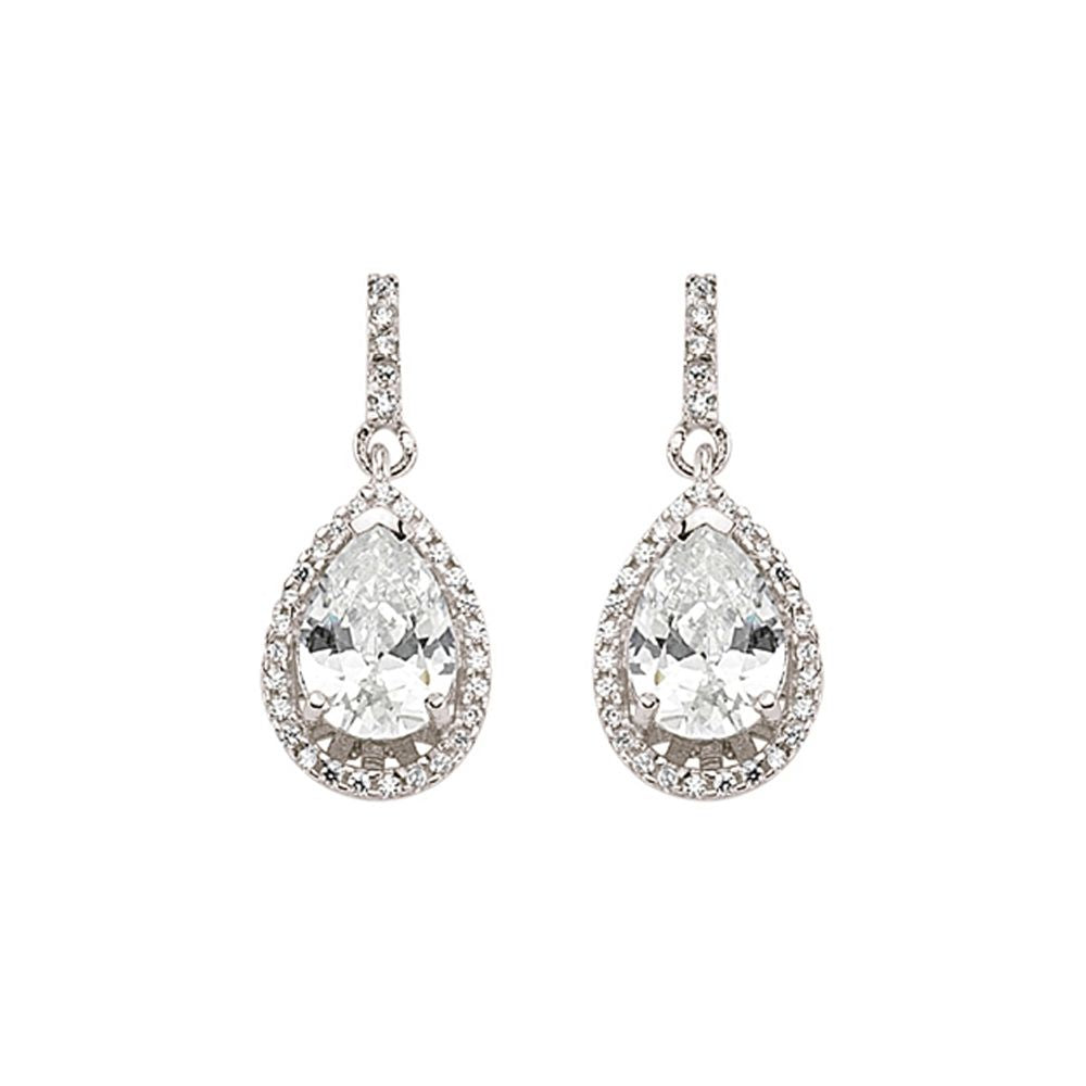 Silver  Pear CZ Halo Tears of Joy Drop Earrings - GVE374