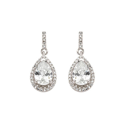 Silver  Pear CZ Halo Tears of Joy Drop Earrings - GVE374