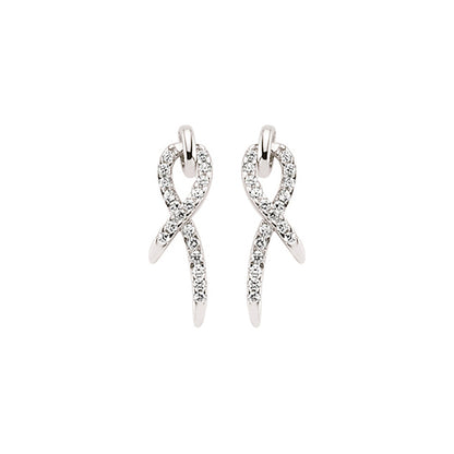 Silver  CZ Ribbon Stud Earrings - GVE377
