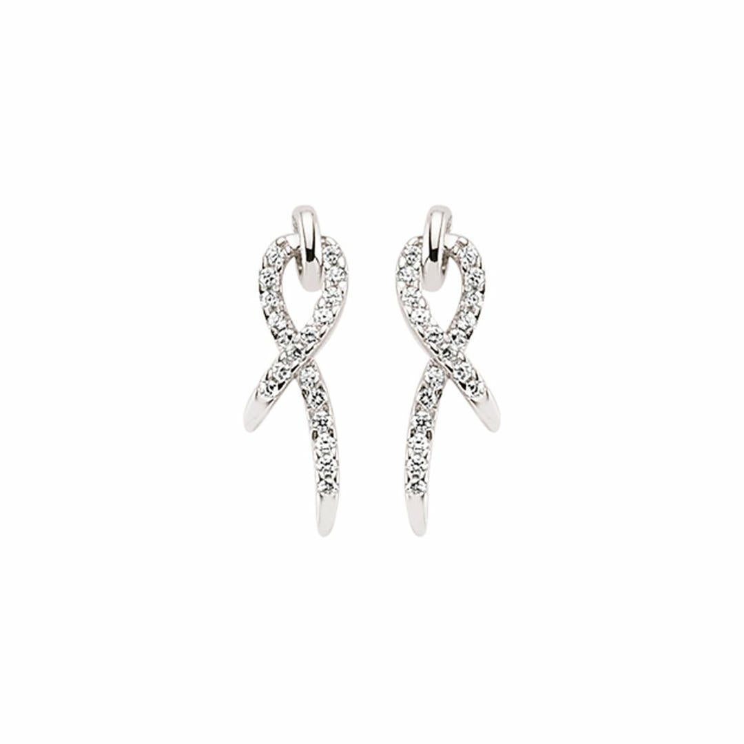 Silver  CZ Ribbon Stud Earrings - GVE377