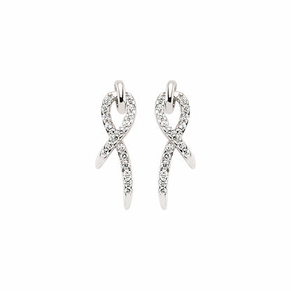 Silver  CZ Ribbon Stud Earrings - GVE377