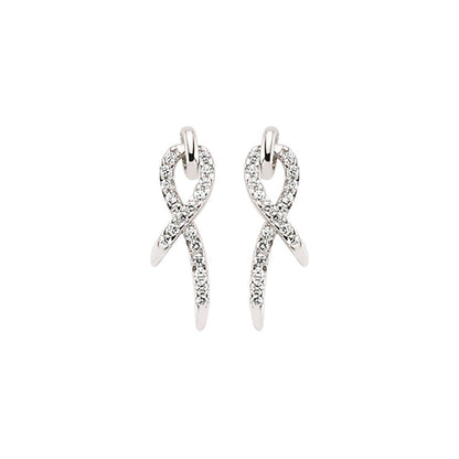 Silver  CZ Ribbon Stud Earrings - GVE377