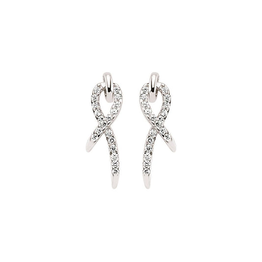 Silver  CZ Ribbon Stud Earrings - GVE377