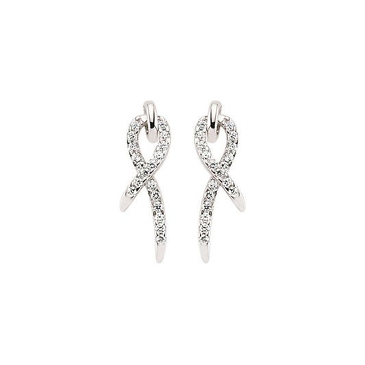 Silver  CZ Ribbon Stud Earrings - GVE377