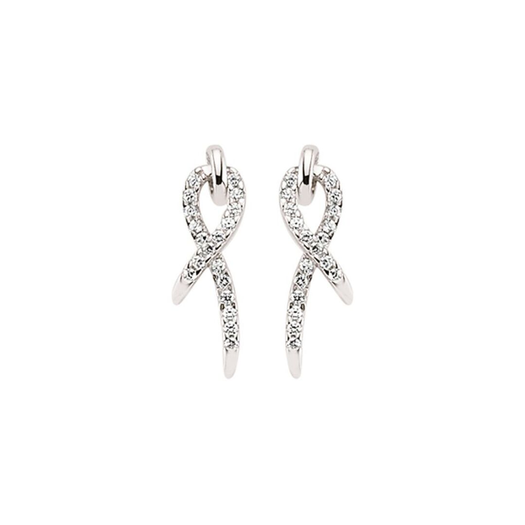 Silver  CZ Ribbon Stud Earrings - GVE377