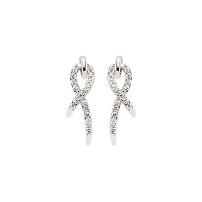 Silver  CZ Ribbon Stud Earrings - GVE377