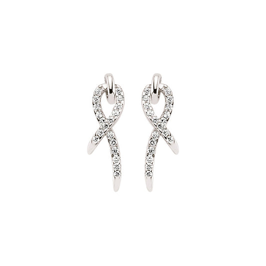 Silver  CZ Ribbon Stud Earrings - GVE377