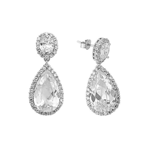 Silver  Pear CZ Tears of Joy Drop Earrings - GVE380