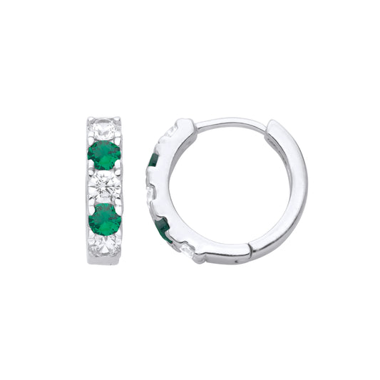 925 Silver  Green CZ Alaternating Eternity Huggie Hoop Earrings - GVE389WE