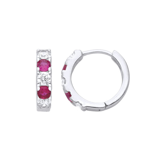 Sterling Silver  Red CZ Alaternating Eternity Huggie Hoop Earrings - GVE389WR