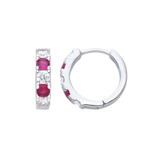 Sterling Silver  Red CZ Alaternating Eternity Huggie Hoop Earrings - GVE389WR