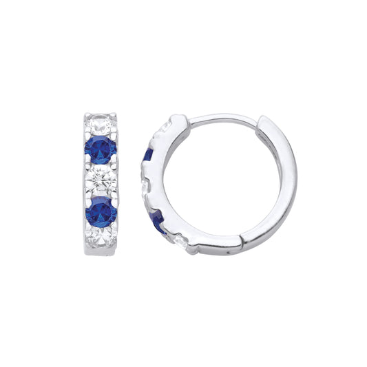 925 Silver  Blue CZ Alaternating Eternity Huggie Hoop Earrings - GVE389WS